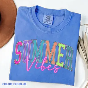 Comfort Colors Summer Vibes Women T-Shirt, Beach Life Graphic Tee, Trendy Summer Shirt for Her, Distressed Beach Mom Tee, Neon River Vacation Gift