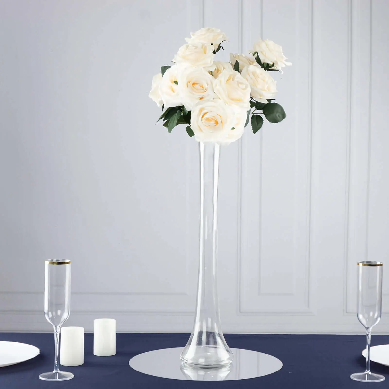 6-Pack Glass Eiffel Tower Vases 20" Clear with Round Base - Heavy Duty Skinny Flower Centerpieces