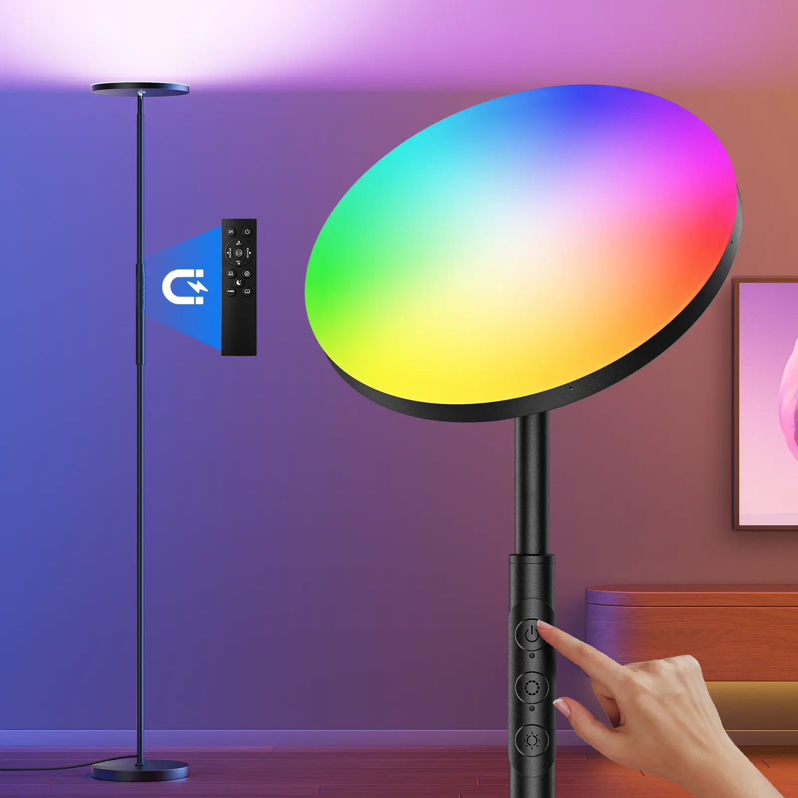 Torchiere Floor Lamp with multi-color and dynamic mode for any occasion