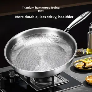 304 stainless steel hammered titanium pan, Hammered frying pan, with German three-layer steel non-stick coating, suitable for RVs, home, and outdoor cooking, perfect for cooking steaks on gas stoves or induction cookers, durable and versatile