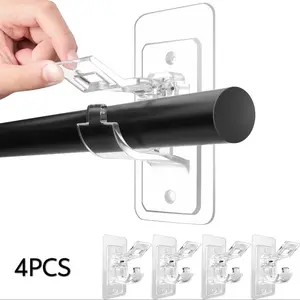 4-Piece No-Drill Curtain Rod Bracket Set, Curtain Rod Holders, Self-Adhesive Multi-Functional Hook, Bathroom Bedroom Living Room Use, Durable Storage Solution
