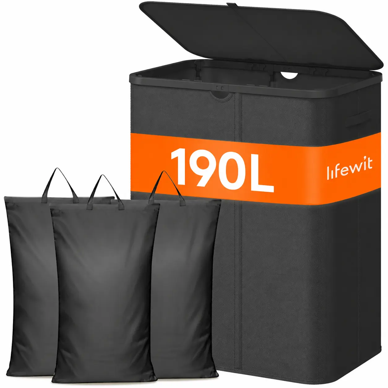 Lifewit Large 3 Section Laundry Hamper with Lid, Plastic Laundry Basket with Bamboo Handles and Removable Bags, Tall Foldable Clothes Hamper for Bathroom Bedroom dormessentials