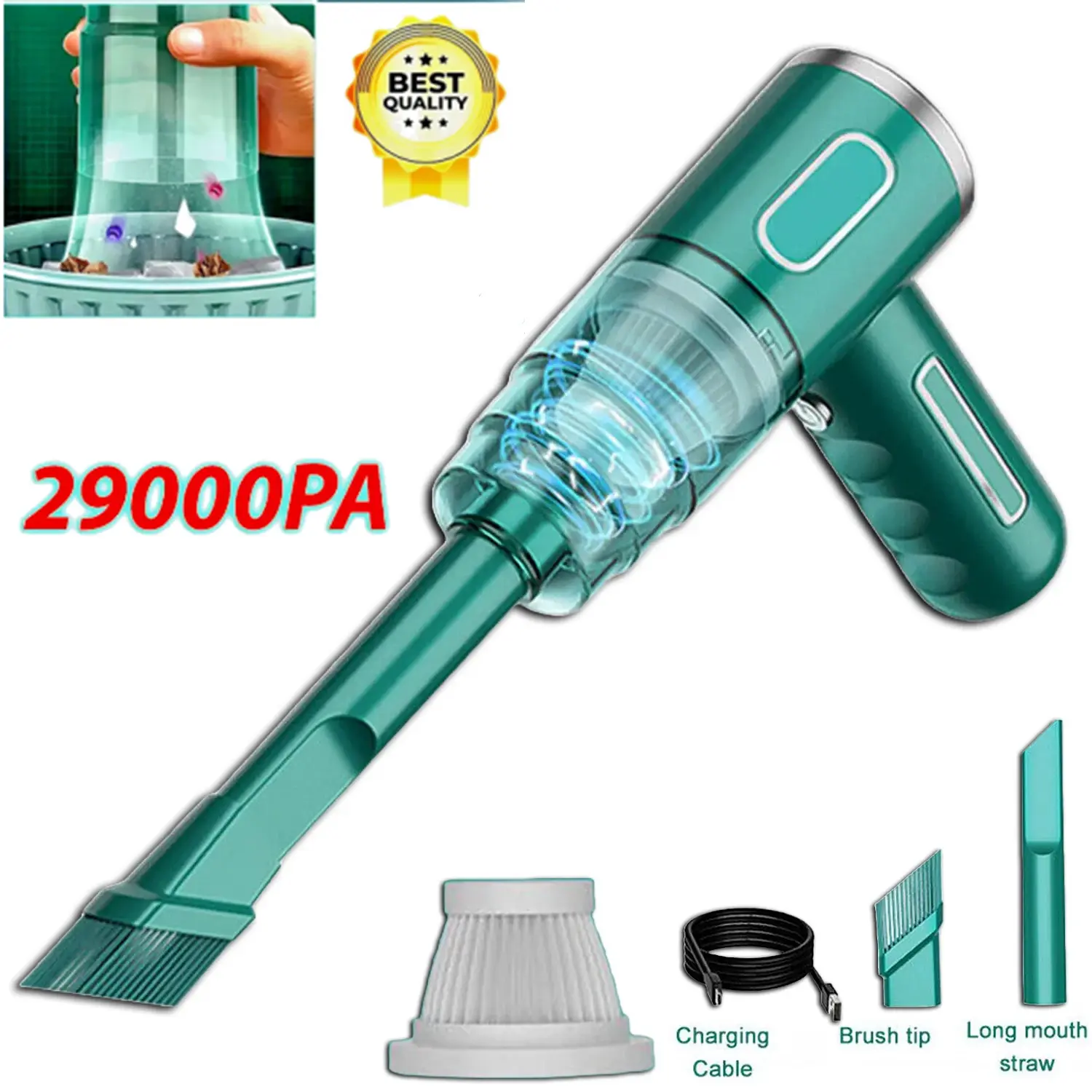 Handheld Vacuum Cleaner, Cordless Portable and Ultra-Light with 29000PA Powerful Suction, USB Rechargeable with 3 Nozzles for Home Furniture, Office Desks, and Car, Powerful Suction Vacuum, Lightweight Vacuum