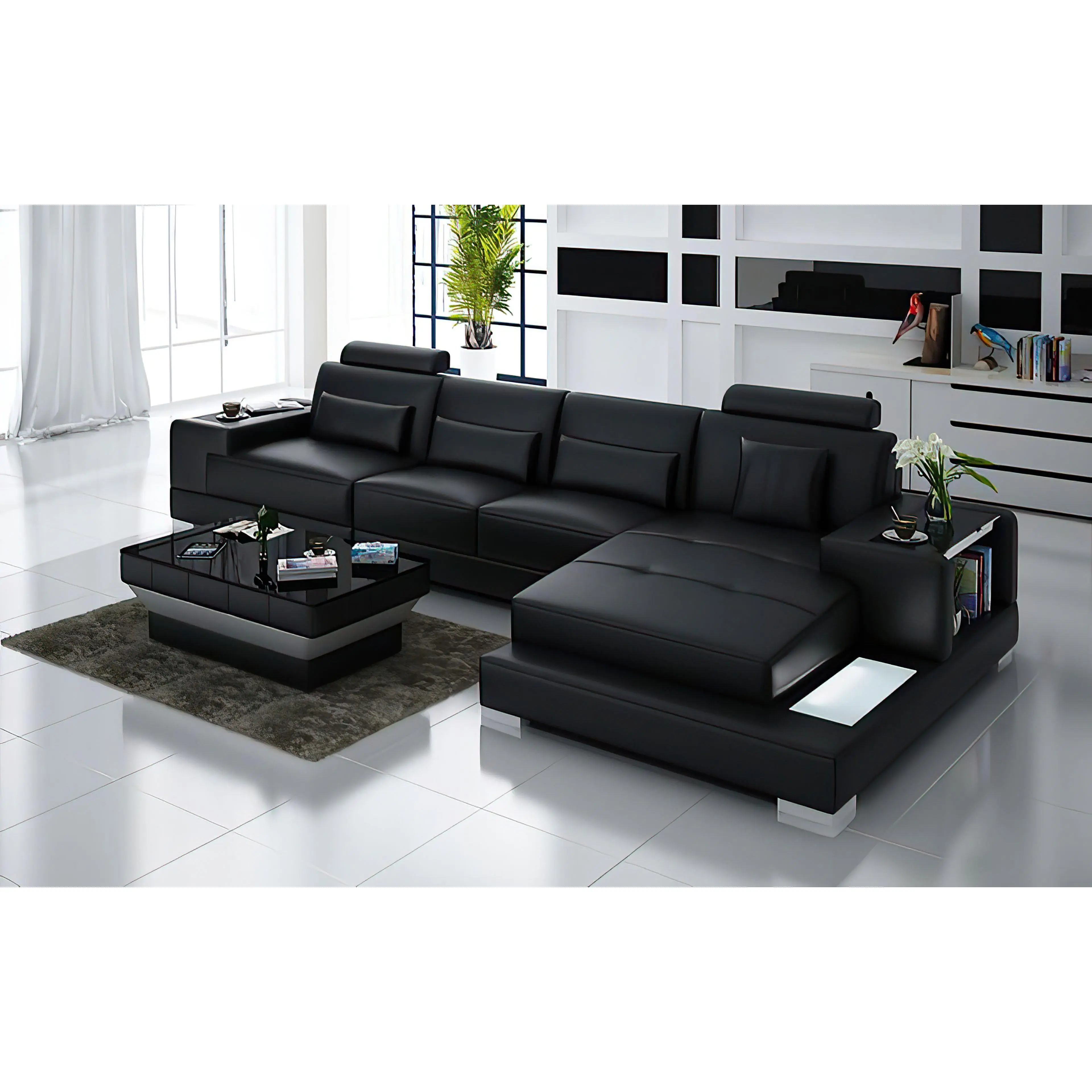 Giana Small Modern Leather Sectional with LED Light