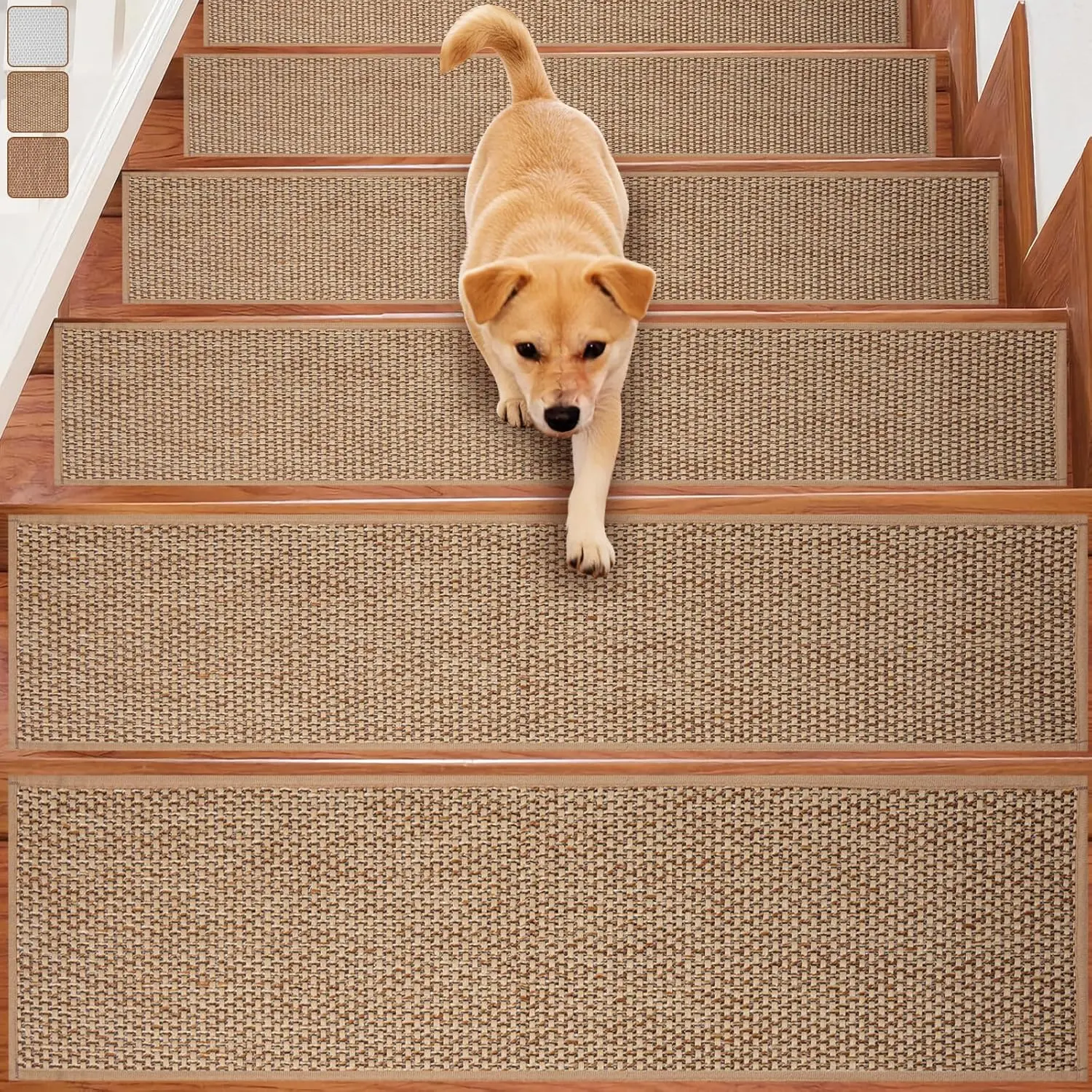 Carpet Stairs Runner for  Stairs, 8"x 30", Washable Self-Stick Stair Treads, for Indoor Steps, Non Slip for  Elders and Pets Stair Mats  Free, Beige 4-Pack