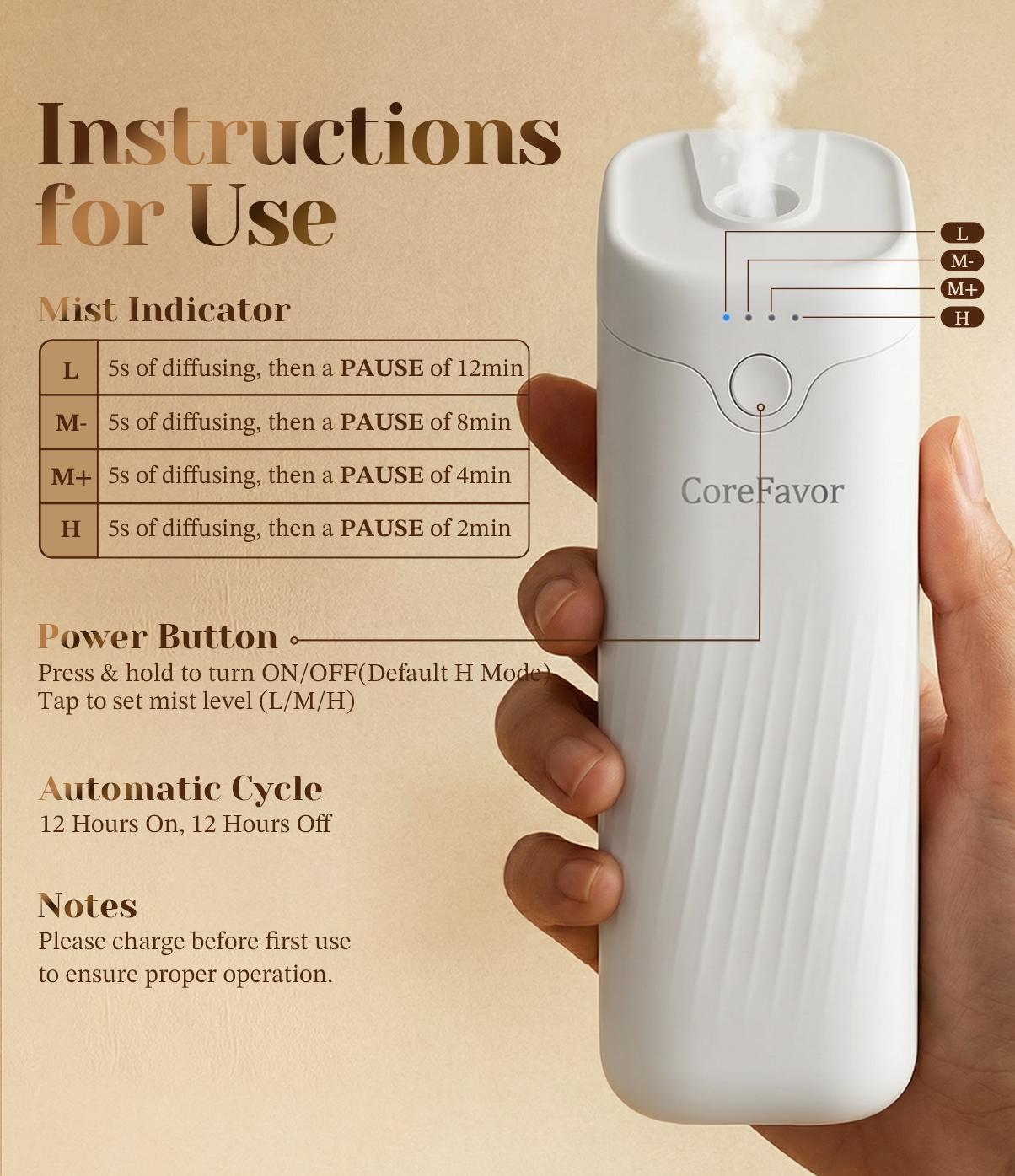 CoreFavor Waterless Essential Oil Diffuser with 120ml Oil, Portable Battery-Operated Cold Air Aroma Scent Machine, 4 Adjustable Intensity Levels, Quiet Diffuser for Bedroom, Office, Bathroom&Car CoreFavor Waterless Essential Oil Diffuser with 120ml Oil, Portable Battery-Operated Cold Air Aroma Scent Machine, 4 Adjustable Intensity Levels, Quiet Diffuser for Bedroom, Office, Bathroom&Car