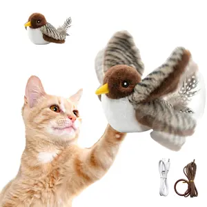 Cat Toys, Flapping Wings Sparrow, No Flying, Chirping Bird Interactive Catnip Toy for Kitten or Small Dogs, Touch Activated, Rechargeable