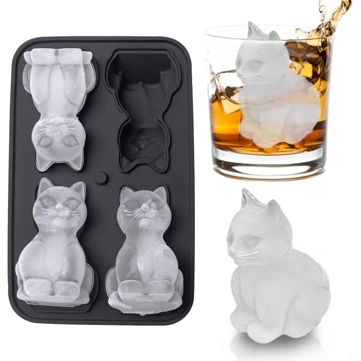 3D  Ice Cube Mold,  Ice Cube Tray with Funnel with Funnel for , ,Brandy,  Gifts for Men,  Fun Shapes Black Cute ()
