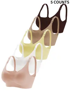 5-piece set - maternity nursing bra with simple detachable pads, top-button opening, adjustable shoulder straps, suitable for all stages of pregnancy and breastfeeding