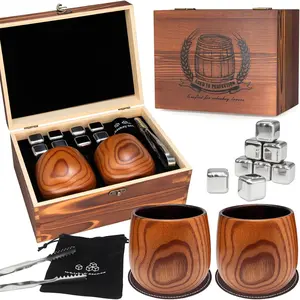 Charred Wooden  Drinking Glasses Set - Handcrafted  Cups with 8  Stones -   Gifts for Men, Ideal  for Boyfriend, Dad, Husband &