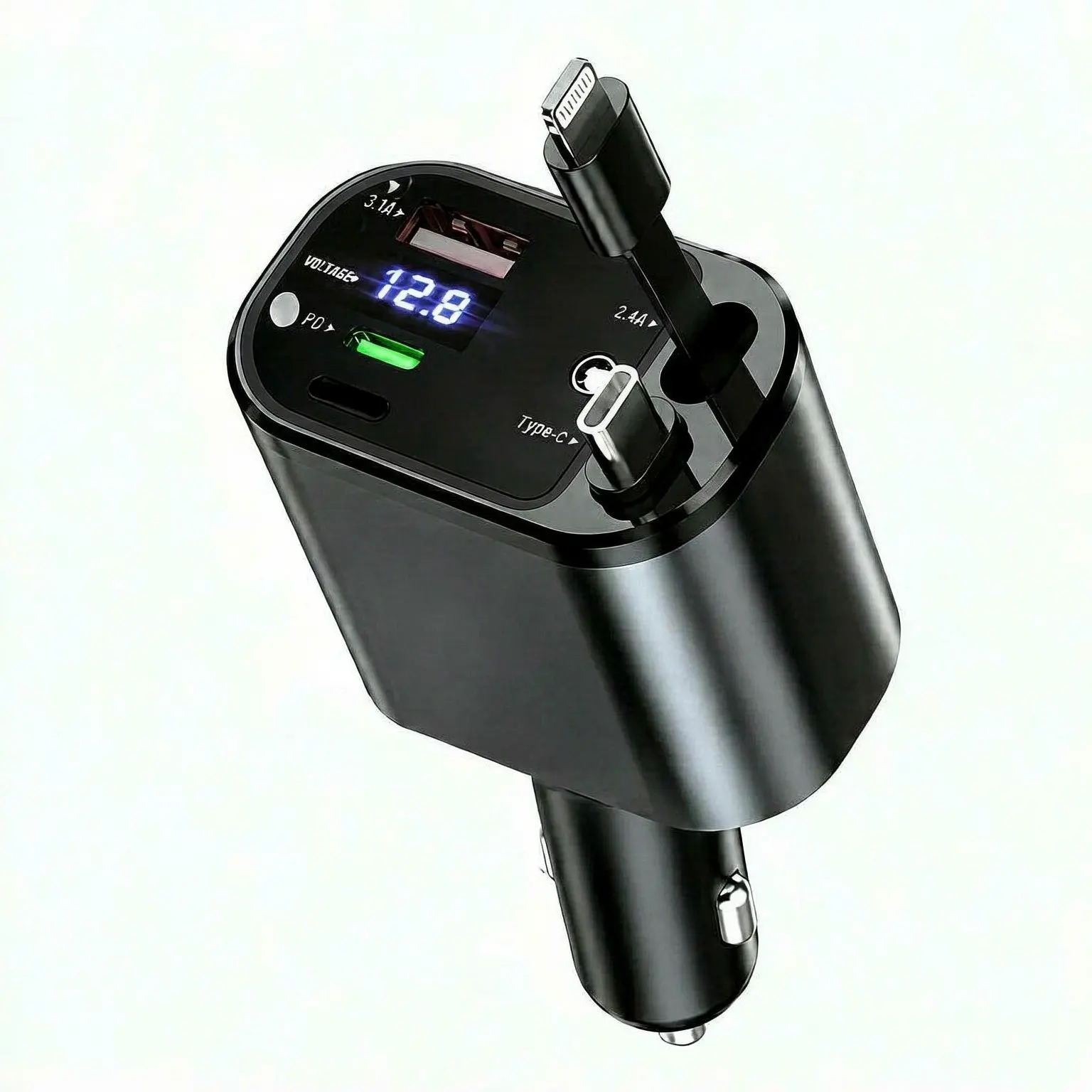 Drive Smarter! 5-in-1 Retractable Fast Car Charger 120W - LED Red Starry Sky Projector, USB-C & USB-A Charging Adapter, Universal for 12V/24V Cars, SUVs, Pickups & iPhone 17/16/15/14/13/12