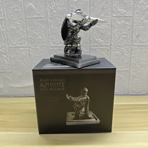 Medieval Knight-Inspired Pen Holder, Kneeling Pose with Shield, Detailed Armor Texture, Cool Metallic Finish, Unique Desk Accesso，Men's gift, ideal presentry, Desk Accessories