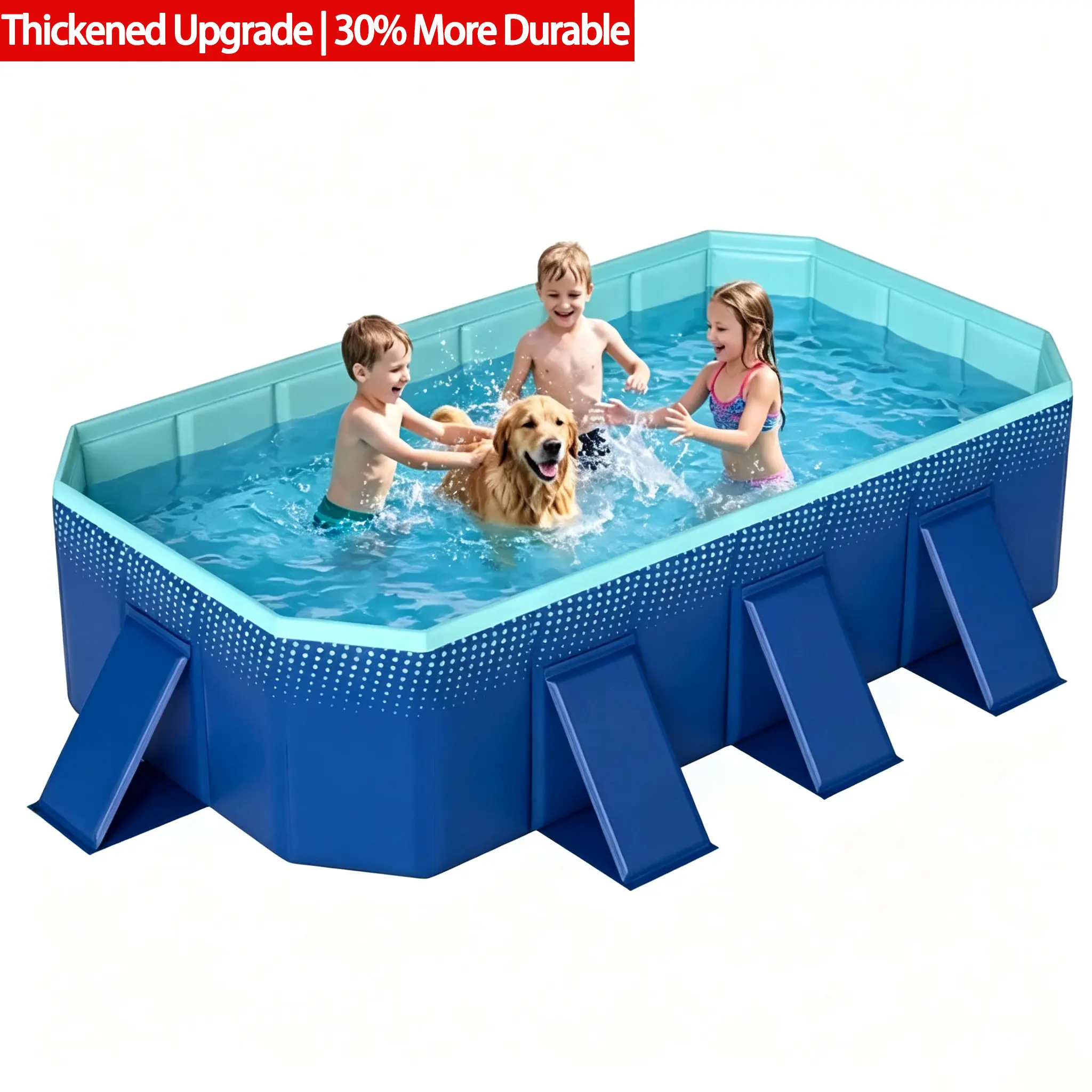 8.46ft Premium Heavy Duty Foldable Non-Inflatable Pool, Thickened Hard PVC Above Ground Swimming Pool with Drain Valve & Repair Kit, Durable Family Pool for Backyard Summer