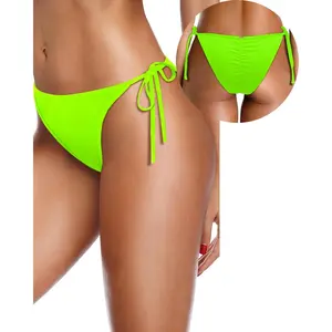 Women Tie Side Bikini Bottoms String Cheeky Bathing Suit Bottom Low Waist Ruched Scrunch Swimsuit Bottom