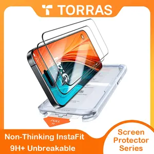 TORRAS Diamond Shield for iPhone 17/16/15 Pro Max Screen Protector [Military-Grade Protection] 9H+ Unbreakable Shatterproof Aerospace Tempered Glass Full Coverage InstaFit Shockproof Cellphone