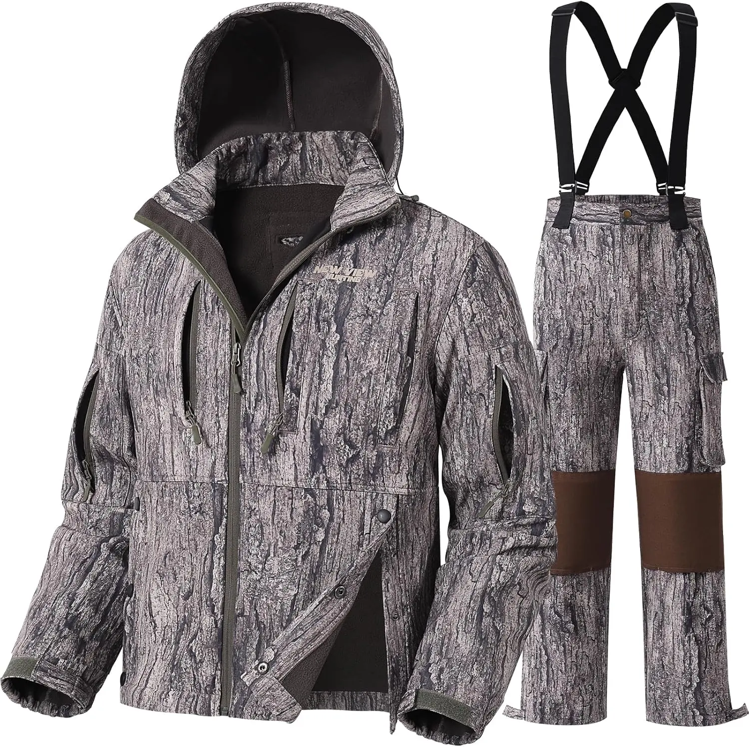 NEW VIEW Men's Saddle Hunting Suit, Fleece Lined Camo Jacket and Pants Set, Water Resistant Hunting Clothes, Oak Camo