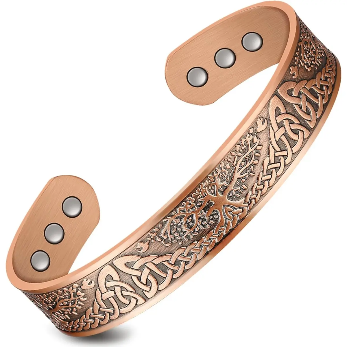 99.9% Pure Copper Tree of Life Arm Cuff Bracelet - Open Closure, 3500 Gauss Neodymium Magnets, Adjustable Dimensions, Fashion Costume Jewelry for Men & Women, Open Closure Bracelet, Tree Of Life Bracelet