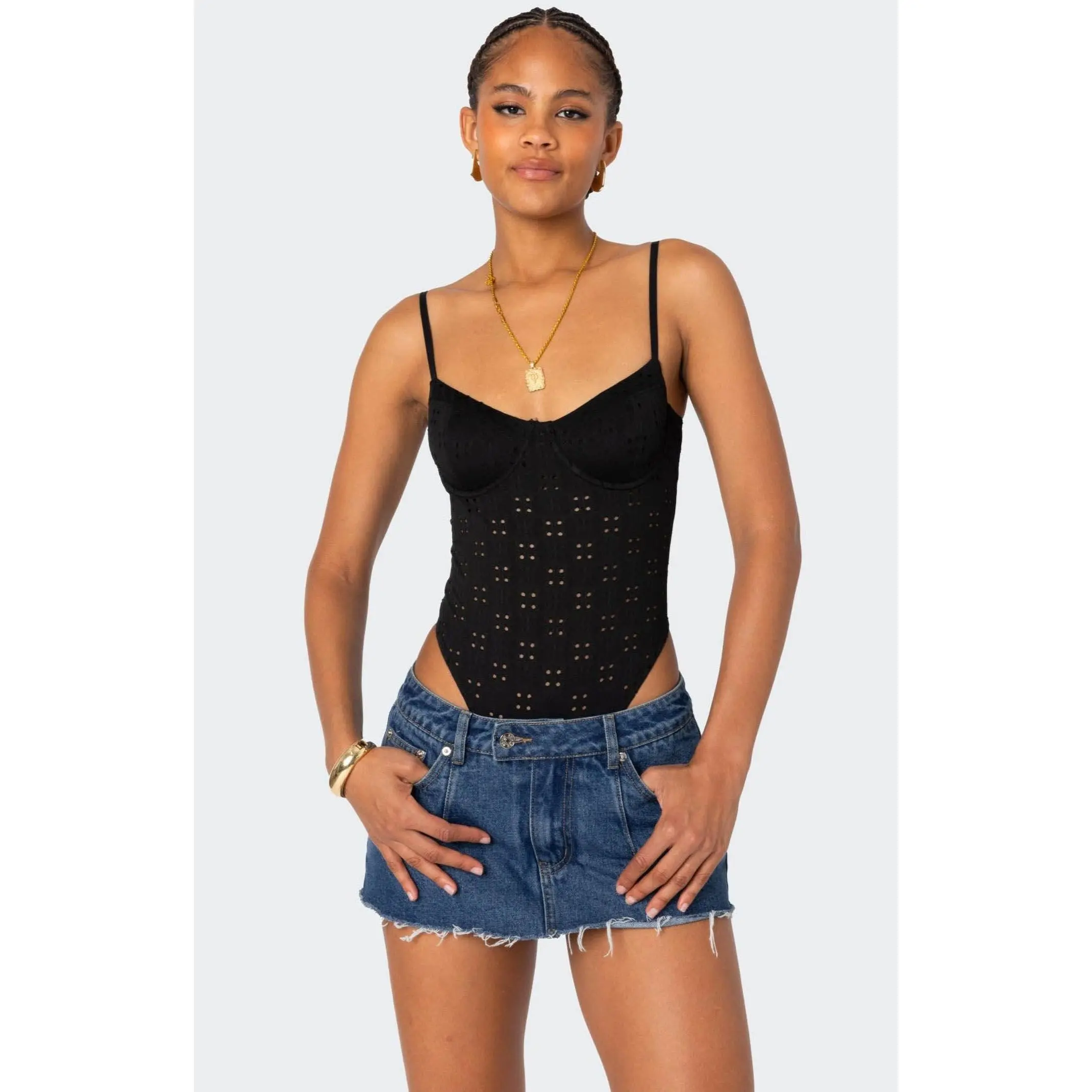 Edikted Women's Raven Cupped Eyelet Bodysuit