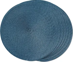 Round Braided Placemats Set of 6 Woven Washable Non-Slip Table Mats for Dining Tables 15 Inch Blue 6pcs