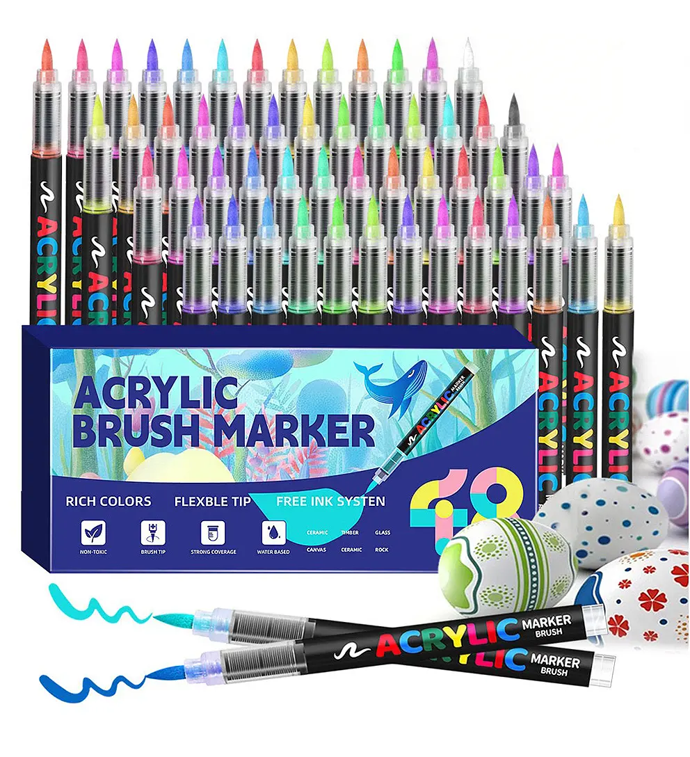 Multi-Size Colorful Marker Pen Set (12/24/36/60 Colors) - Gravity-Flow Acrylic Calligraphy Pen with Soft Brush Tip, Waterproof Vibrant Ink for Fine Detail, Canvas, DIY Crafts