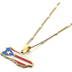 Stainless Steel Trendy Enamel Puerto Rico Map Pendant Chain for Women Puerto Ricans Map Charm Jewelry