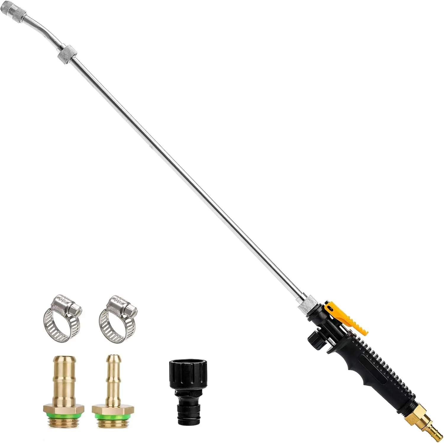 28 Inch Sprayer Wand,1/4" & 3/8" Brass Barbs Universal Hose Sprayer Wand Replacement,Stainless Steel Sprayer Wand with Shut off Valve 2 Hose Clamps and 1/2" Hose Quick Connector