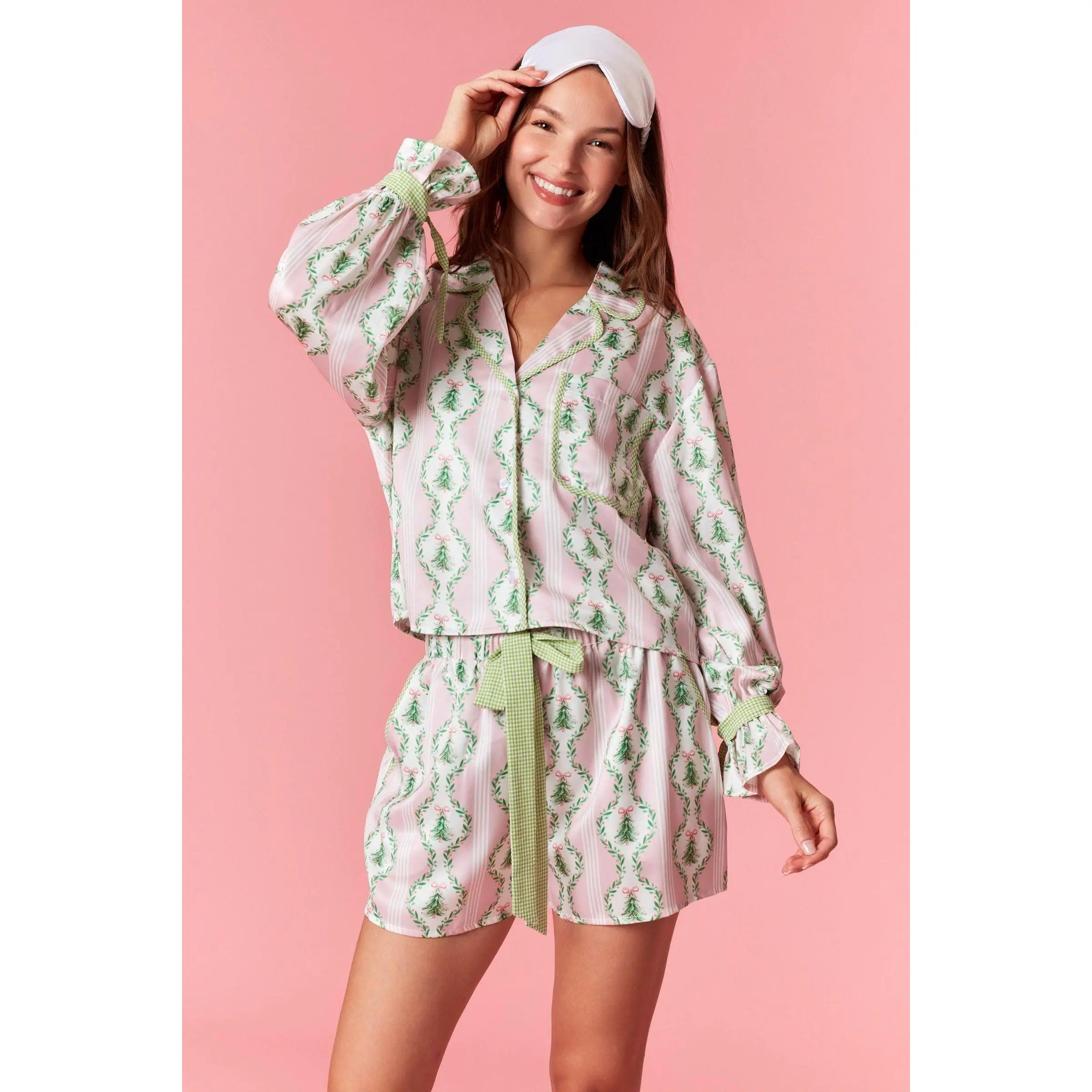 Christmas Satin Gingham Pajama Short Set