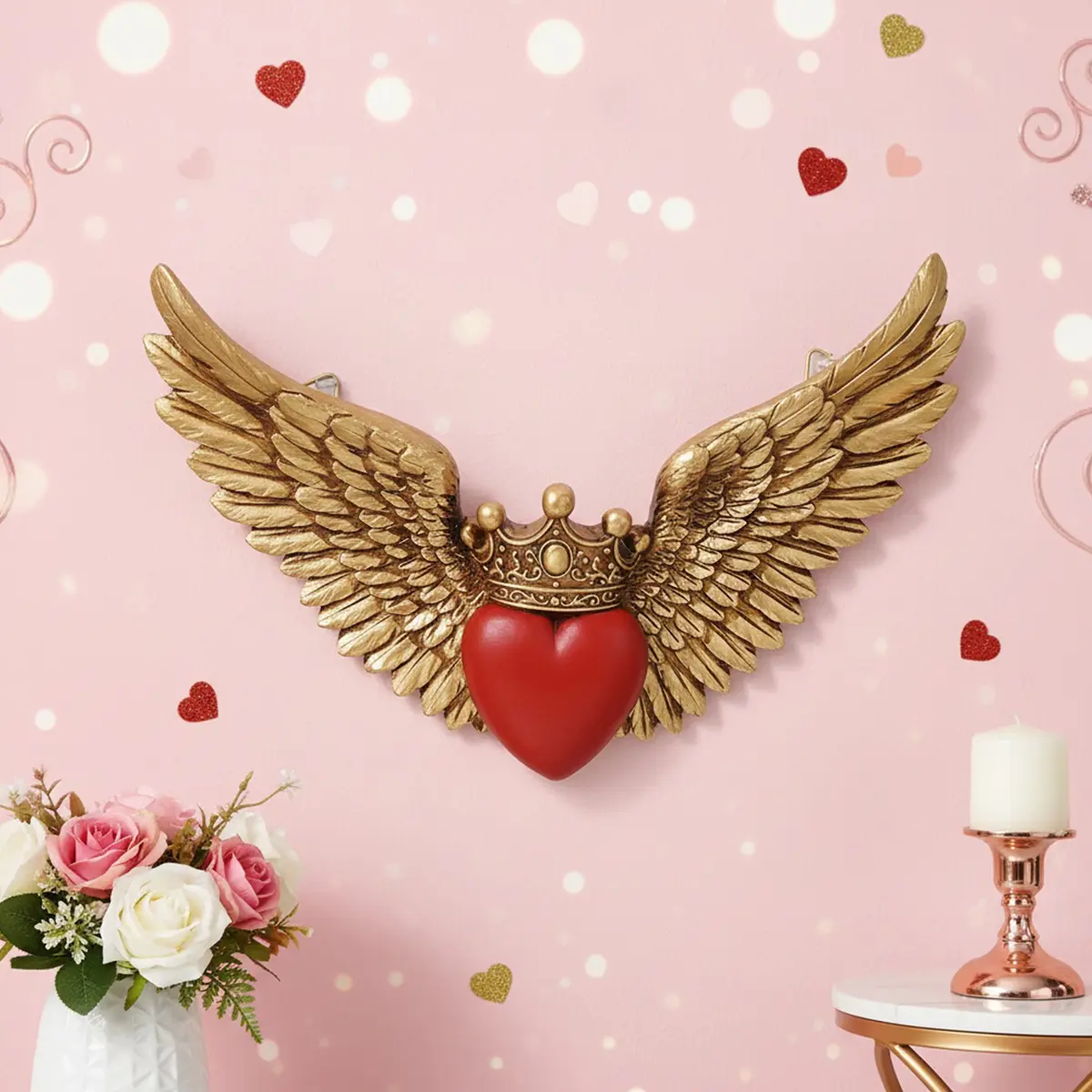 Resin Crown Heart Wings Decorative Hanging Ornament, Valentine's Day Handmade Wall Art, Room Decoration for Living Room, Study, Shop, Party, Aesthetic Wall Decor
