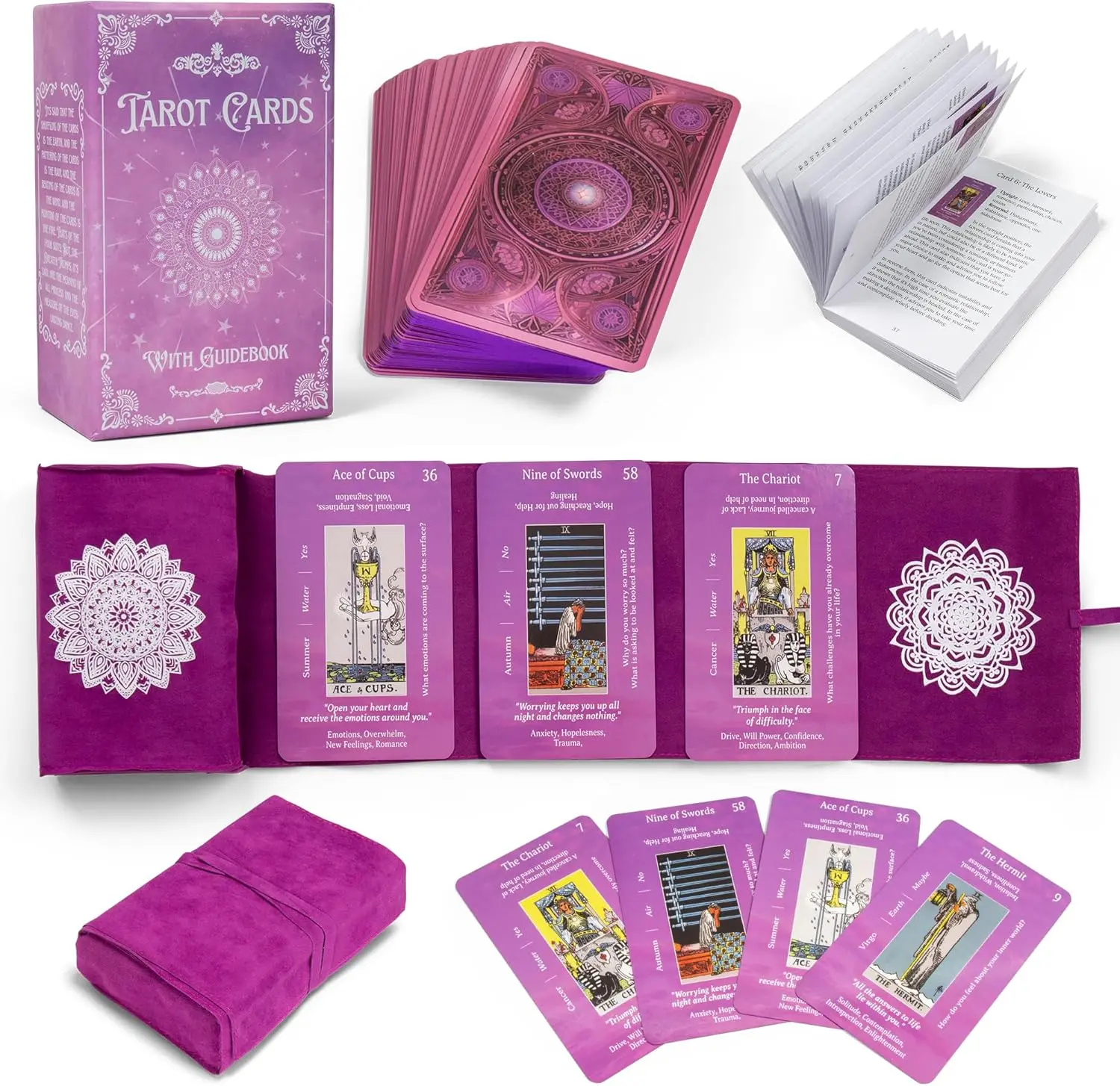 Tarot Card Deck with Guidebook with Meanings on Them | Tarot Cards for Beginners | Wrap Pouch with Placement