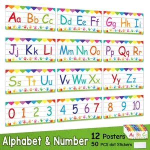 12 Alphabet & Number Posters with 50 Dots, Classroom Wall Decoration, Learning Cards, Ideal for Teaching Aids, Room Renovation