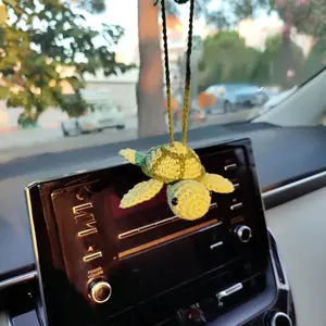 Crochet Car Charm: Sea Turtle Rearview Mirror Hanger, Beachy Car Decor