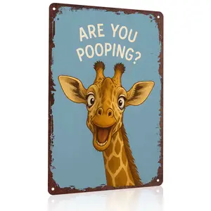 Are You Pooping? Smiling Giraffe 12x8 Inch Aluminum Metal Sign - Funny Safari Animal Wall Decor for Bathroom, Restroom, Powder Room - Retro Tin Sign Gift for Giraffe Lovers & Pet Enthusiasts