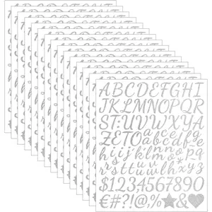 1440 count 15 Sheets Letter Stickers Glitter 1Inch Small Self-Adhesive Number Alphabet Vinyl Stickers for Scrapbook DIY Crafts Bottles Mailbox Sign Door Graduation Cap Notebook Classroom Decor (Silvery)