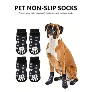 4pcs Anti-Slip Dog Socks, Soft Adjustable Pet Paw Protector, Dog Shoes, Pet Shoes, Dog Cat Socks, Anti-Slip Indoor Outdoor Dual-Sided Pet Paw Protector, Suitable For Small, Medium And Large Dogs, Black, Breathable Dog Paw Covers Outdoor Accessories