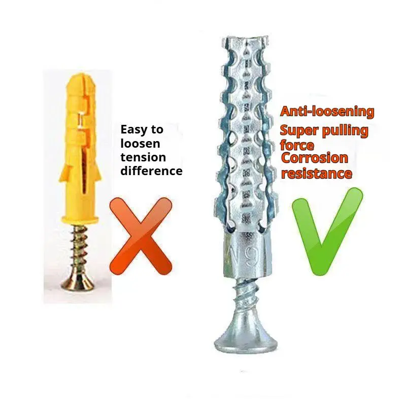 Spring DIY Wall Mount Essentials Metal Expansion Screws, Serrated Barbed Cement Wall Anchors, Sturdy Anchors for Concrete & Wall Installation