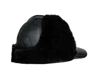 Genuine Sheepskin Shearling Leather Fur Trapper Russian Ushanka for Men Women Visor Cap