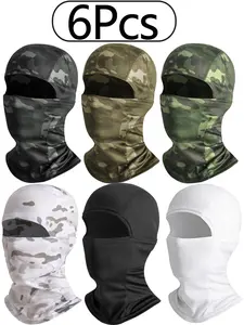 6Pcs-Winter Warm Motorcycle Helmet Cover, Fleece Lined Cycling Face Mask, Camouflage Balaclava, Camouflage Headset Gloves Set, Unisex Riding Gear