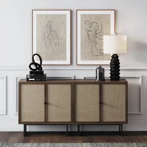 Rattan Storage Cabinet Credenza Walnut (Set of 2)