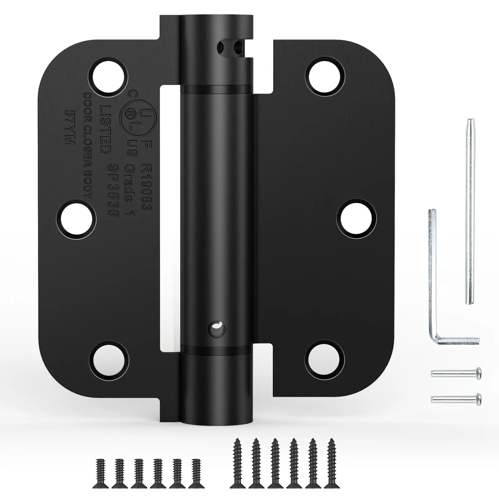 Treasem 3.5" Self Closing Door Hinges, Spring Loaded Door Hinges, Adjustable Tension with 5/8'' Radius Corners, for Garage, Front, Back Doors, Left and Right Hand, UL Listed