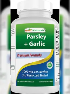Best Naturals Parsley and Garlic 1000 mg per Serving 250 Vegetarian Capsules. Gluten Free and Non-GMO.