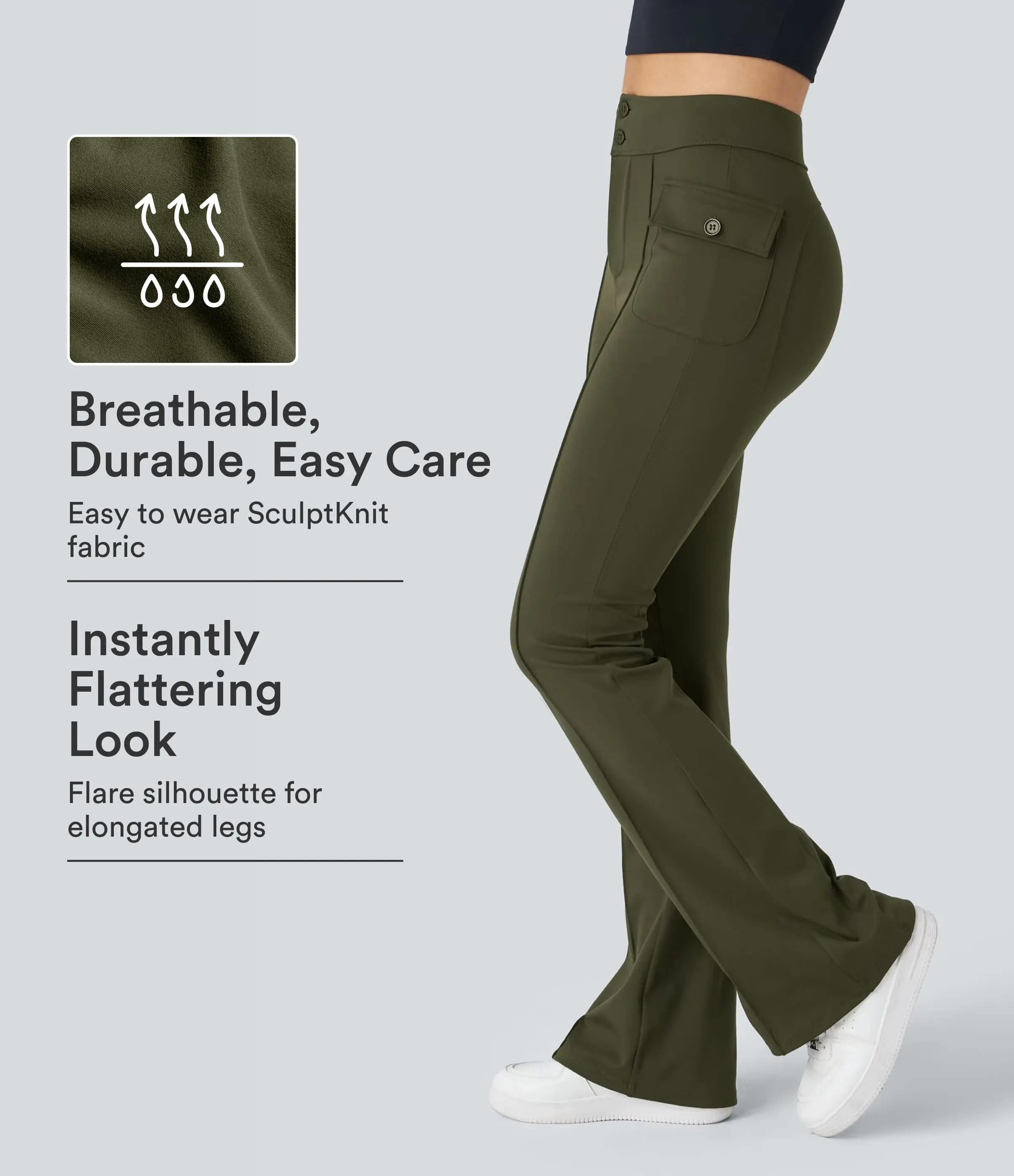 Halara High Waisted Side Flap Pocket Flare Casual Cargo Pants