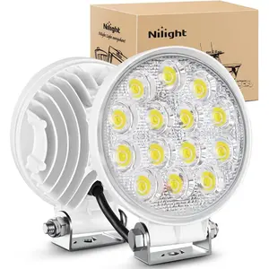 Nilight Round Face Round Flood Beam Marine LED Pods - 2Pcs 4.5in 42W 4200LM White Waterproof Flush Mount Aluminum Alloy Lights for Night Fishing, Boat Use