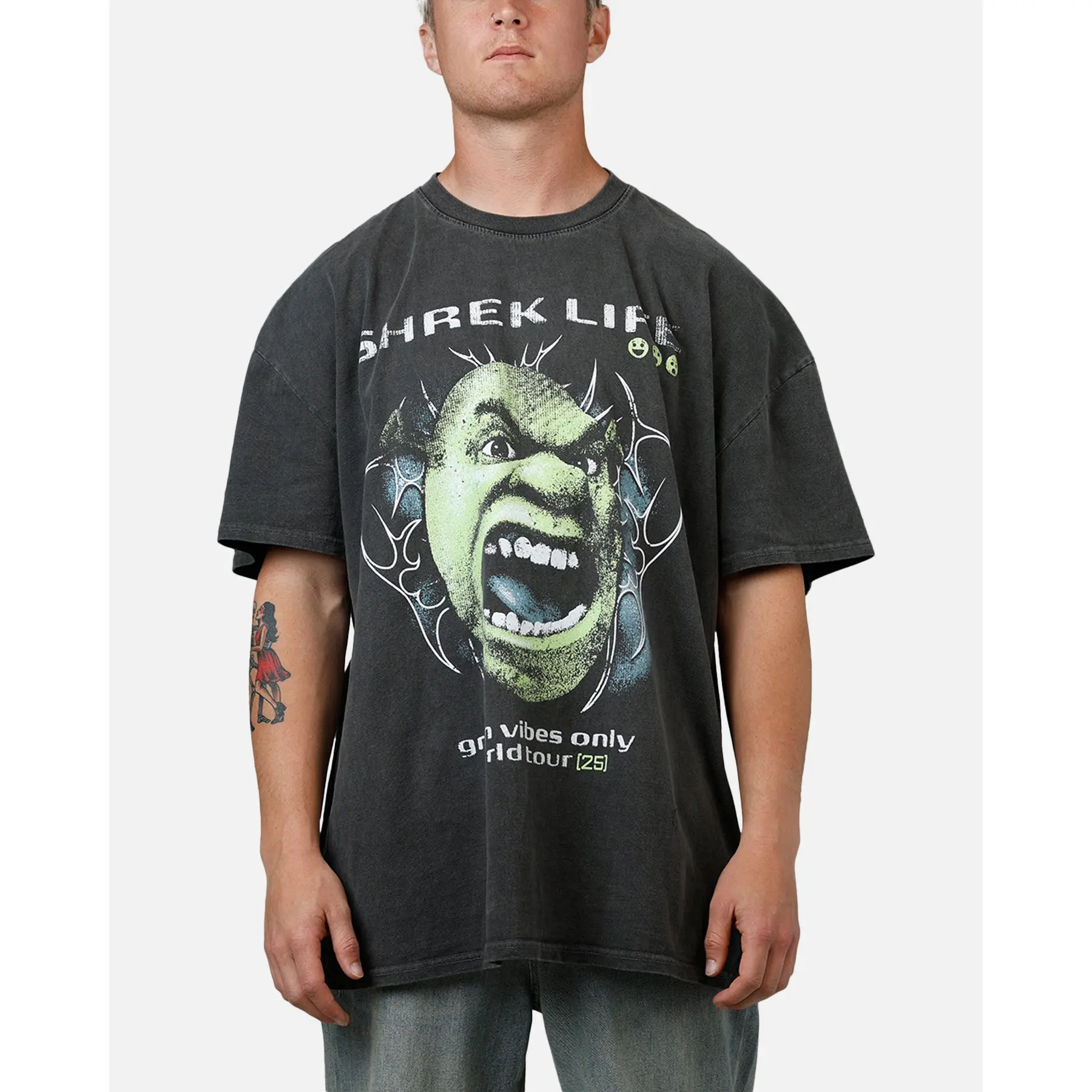 73Studio X Shrek Rave Vintage T-Shirt Black Wash