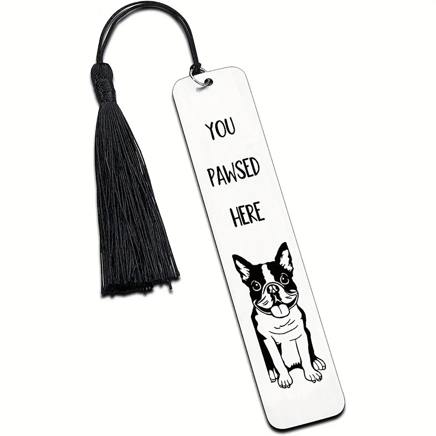 Stainless Steel Boston Terrier Design Bookmark, Cute Dog Pattern Bookmark with Tassel, Reading Gift for Dog Lovers, Office Stationery & Supplies