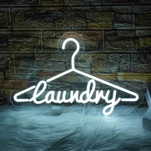 Laundry Room Neon Sign, USB Powered LED Cool White Glowing Wall Hanging Neon Light, Decorative Light for Home, Office, Shop, Laundry, Cloakroom, LED Neon Lights