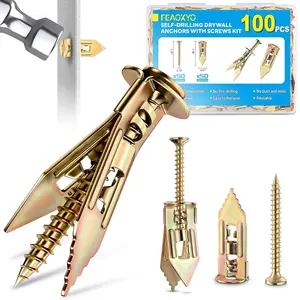 Upgraded 100 Pcs Self Drilling Drywall Anchors with Screws Kit, Zinc Plated Steel Sheetrock Anchors and Screws, No Drill Needed, Holds 66LB for TV, Shelf, Decor, Picture Frame Wall Mounting Self-Drilling Set