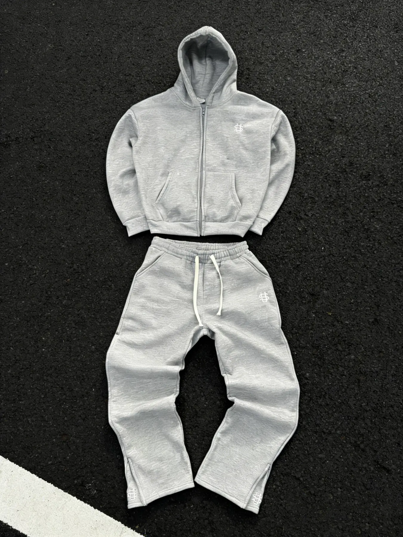 Men's Streetwear Full-Zip Long Sleeve Hoodie & Jogger Set, Casual Clothing Set, Embroidered Logo, Casual Commuter Wear, Aesthetic, / Two-Piece, Daily Use, Outfit, Clothes, Menswear