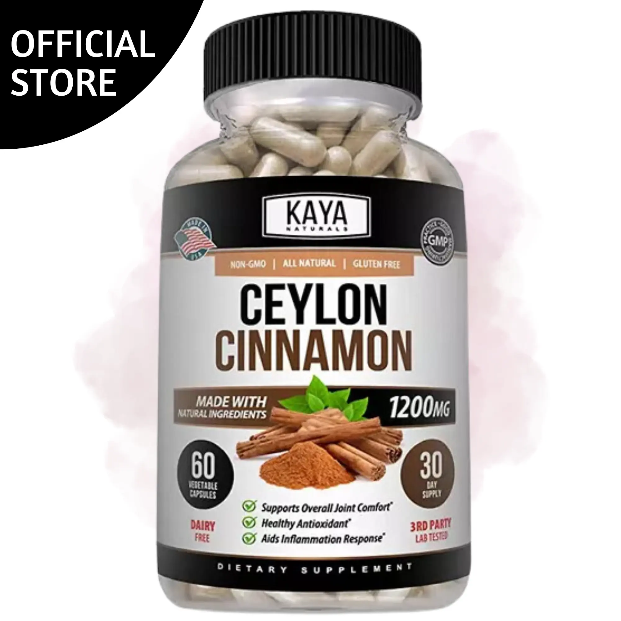 Kaya Naturals Cinnamon – Pure Ceylon Cinnamon Extract Supplement – 60 Capsules