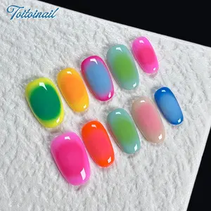 Neon Dream Handmade Press-On Nails | Medium Oval Shape, 10pcs Glossy False Nails | Sheer Neon Gradient Blush Wash Press On Nails | Summer Dopamine Aesthetic | For Daily, Vacation, OOTD, Party Wear | High Gloss Reusable Nail Art