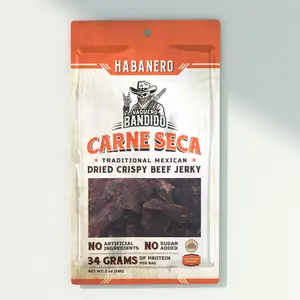 Vaquero Bandido Habanero Carne Seca - Authentic Mexican Dry Crispy Beef Jerky 34g | Spicy Thin-Cut Dried Meat Snack | High Protein Keto Friendly 17g Protein | Natural Flavor | Sugar-Free | 100% U.S. Beef | Air-Dried | Keto-Friendly | Gluten-Free